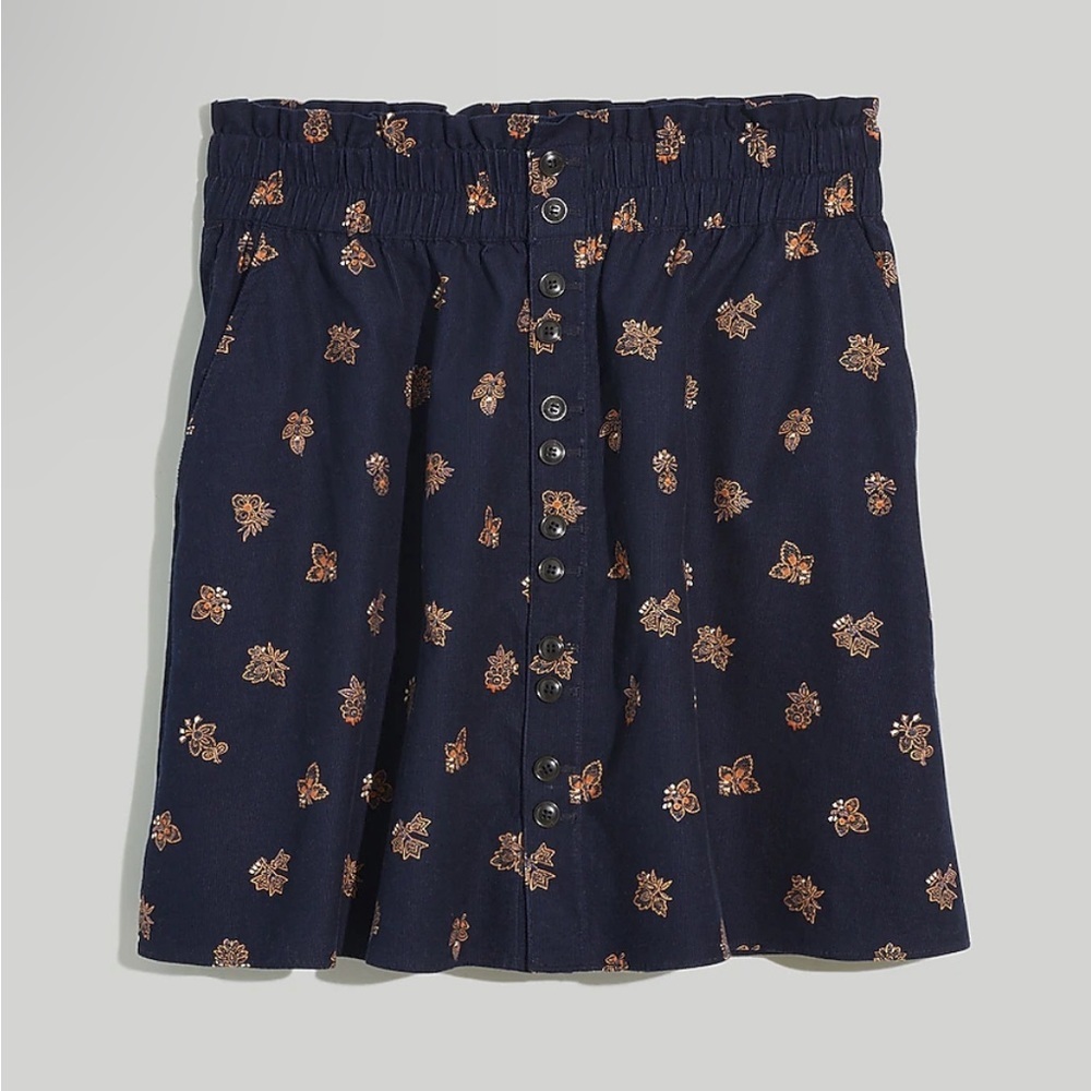 Madewell skirt, navy blue corduroy flower pattetm, small, NWT​​